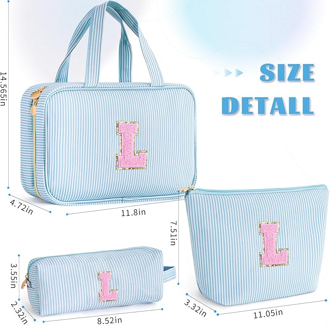 Birthday Gifts for Women - Birthday Gifts Idea for Her Friends Female Teacher | Personalized Cute Cosmetic Bag for Girlfriend | 3 Pieces Toiletry Makeup Pouch - Blue L