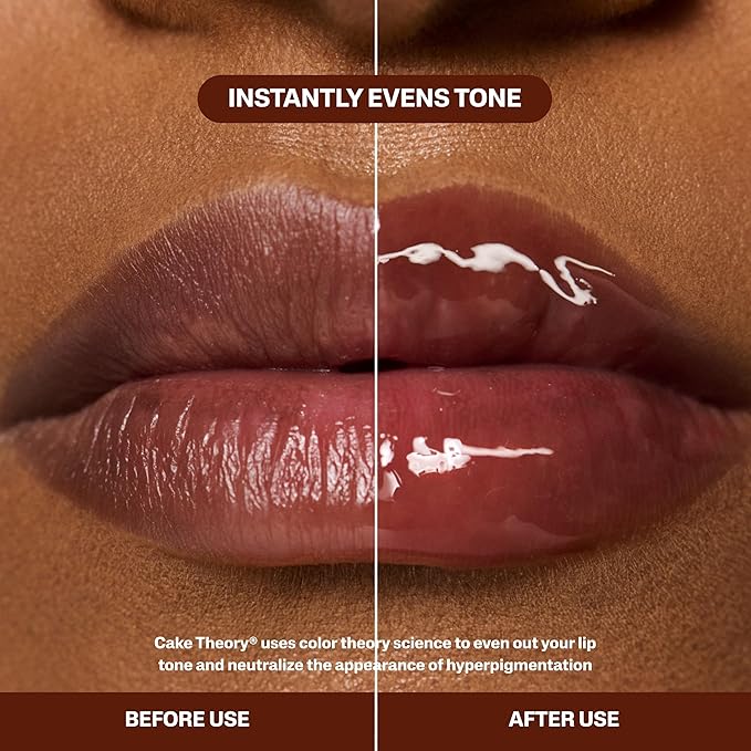 POUND CAKE Cake Theory: Lip Tone Equalizing Oil | For Balanced Lip Color | Hydrating and High-Shine Blurring Lip Oil with Purple Brown Tint | Clean, Vegan, and Moisturizing Formula – 0.23 oz, Browning