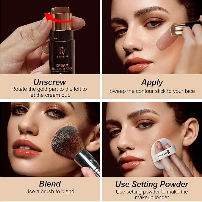 FV Contour & Bronzer Stick - 2-in-1 for Sculpting & Warmth | Natural Matte Finish, Creamy & Blendable, Waterproof & Long-Lasting Formula, Beginner Friendly, Cruelty-Free, Shade 02 Mocha