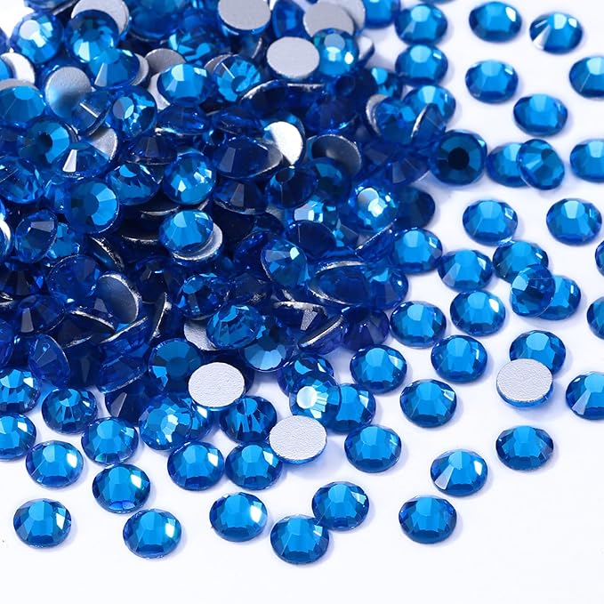 Meibite Capri Blue Flatback Rhinestones, Glass Rhinestones for Nail Art and Craft, Glue Fix, Loose Crystal Gemstones(Capri Blue, SS30, 288pcs, 6.4-6.6mm)