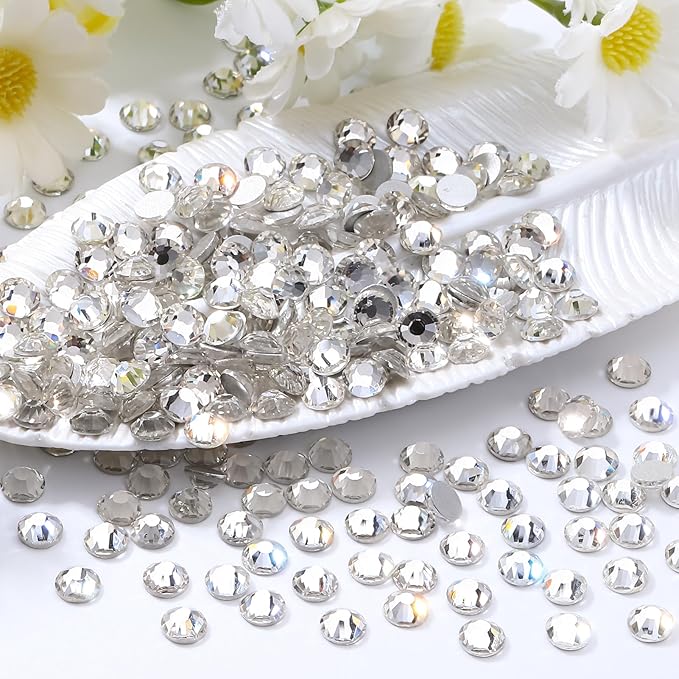 Meibite Crystal Clear Flatback Rhinestones, Glass Rhinestones for Nail Art and Craft, Glue Fix, Loose Crystal Gemstones(Crystal, SS30, 288pcs, 6.4-6.6mm)