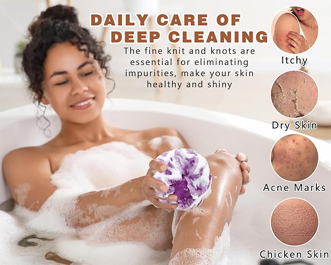 2 Pack African Net Sponge Exfoliating Scrubber Bath Sponge for Daily Use (Light Purple +Seafoam)