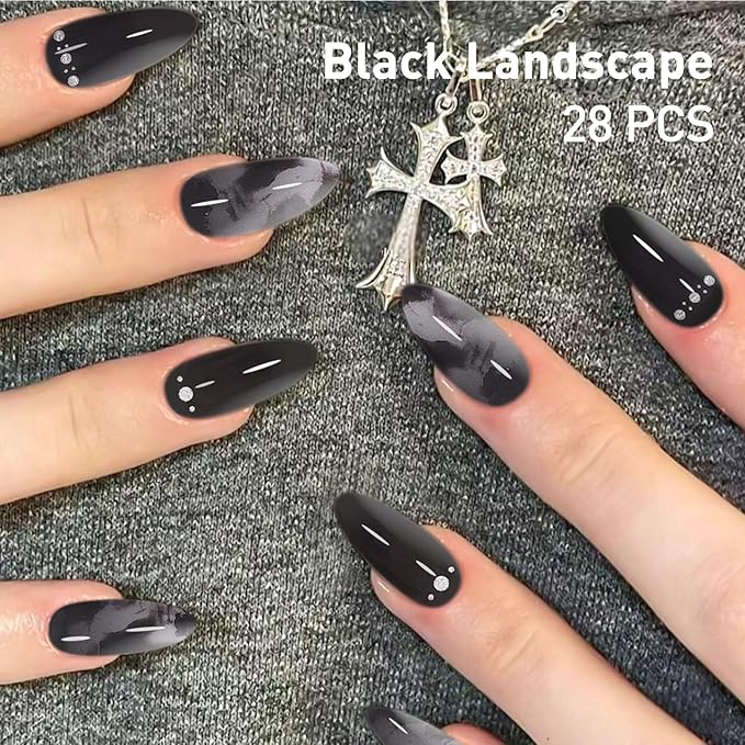 DUKASOU Semi Cured Gel Nail Strips, 56Pcs Nail Art Stickers/Wraps, Long Lasting UV Nail Polish Strips for Adults(Black Pink Butterfly)