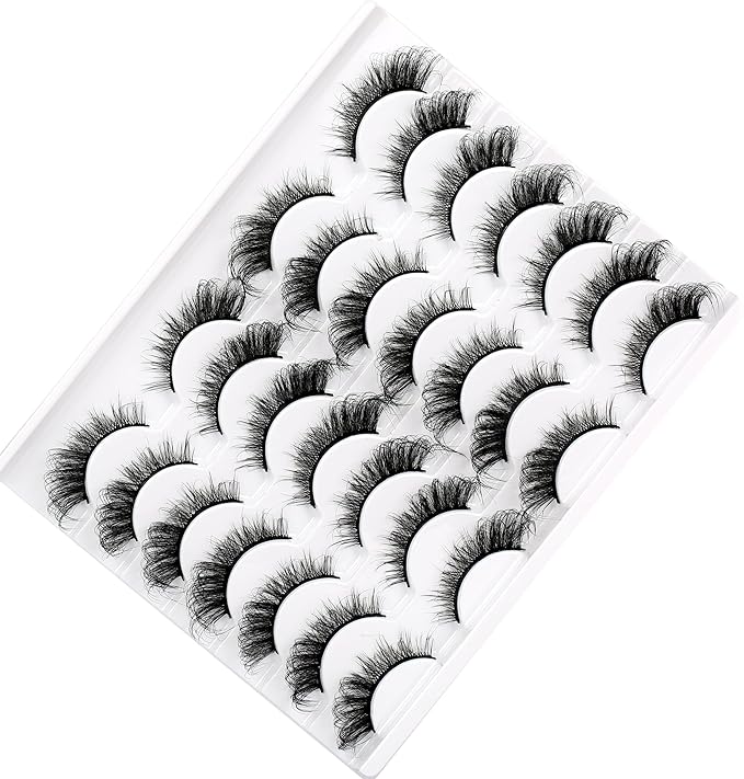 False Eyelashes Volume Wispy Cat Eye Lash Natural Spiky Fake Eyelashes Foxy Faux Mink Lashes Strips 14 Pairs Pack