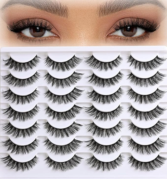 Lashes False Eyelashes Cat Eye Lashes Mink Lashes Wispy 14 Pairs Fake Eyelash Natural Lash Strips Fluffy Eye Lashes Pack Short Strip Lashes Natural Look Wispies Cateye Lashes for Women