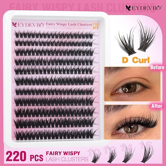 EYDEVRO Fairy Lash Clusters 80D Eyelash Clusters Wispy Clusters Eyelash Extensions Individual Lashes10-16mm Cluster Lashes Volume DIY Lash Extensions Eyelash Extensions at Home
