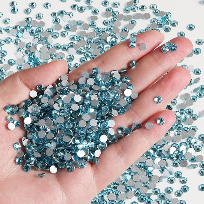 Beadsland Flatback Rhinestones Bulk, 2880pcs Rhinestones for Nails Crafts Clothes DIY Decoration, Aquamarine, SS30, 6.3-6.5mm