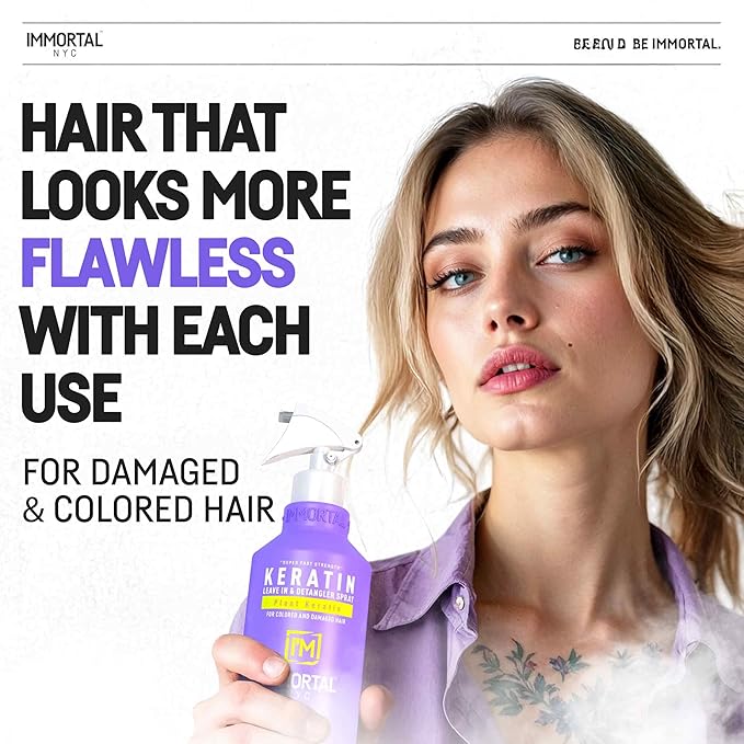 Immortal NYC Keratin, Leave-in Conditioner and Detangler Spray, 17 oz, For Colored and Damaged Hair