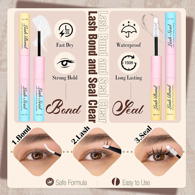 Mavphnee Brown Lash Clusters Kit Fairy Lash Extensions Kit Anime Eyelash Clusters Spiky Cluster Eyelash Extensions Natural Manga Individual Lashes Kit with Bond and Seal Lash Glue Clear