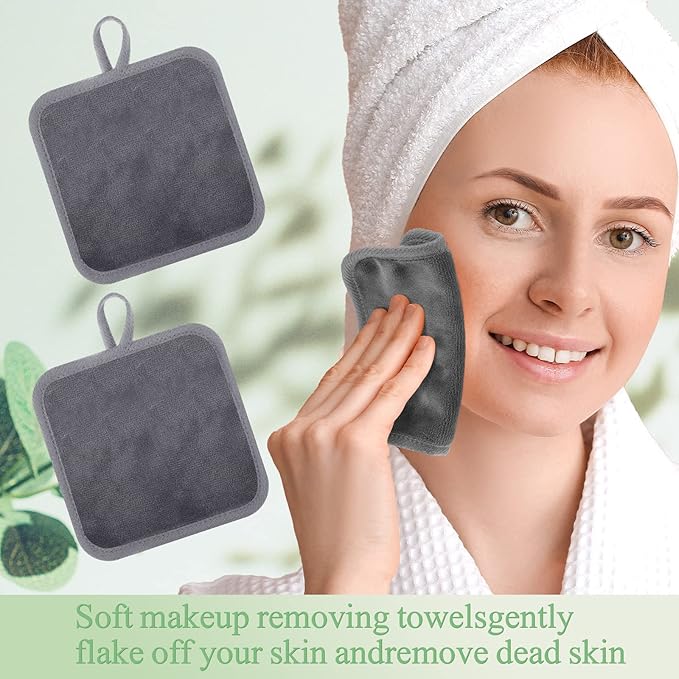 32 Pcs Makeup Remover Pads 5 x 5 Inch Soft Reusable Cloths for Eye Face Cloth Microfiber Washable Makeup Remover Towel Removal Cleaning Cloth for Women(Gray)