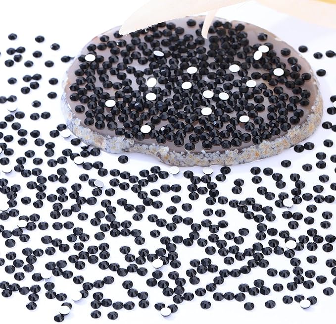 Meibite Black Flatback Rhinestones, Glass Rhinestones for Nail Art and Craft, Glue Fix, Loose Crystal Gemstones(Black, SS8, 2880pcs, 2.3-2.5mm)