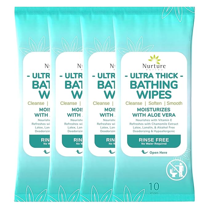 Nurture XL Ultra Thick Body Wipes for Adults w/Aloe | 40 Extra Large Disposable Cloth Wet Cleansing No Rinse Bathing Washcloths, Waterless Shower | Bath Wipe for Women, Men & Elderly