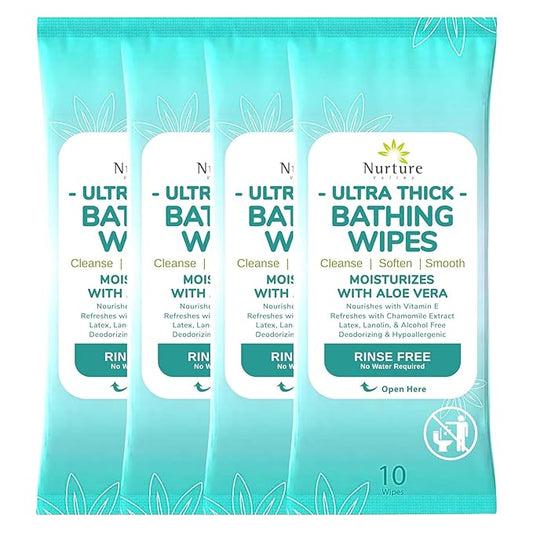 Nurture XL Ultra Thick Body Wipes for Adults w/Aloe | 40 Extra Large Disposable Cloth Wet Cleansing No Rinse Bathing Washcloths, Waterless Shower | Bath Wipe for Women, Men & Elderly