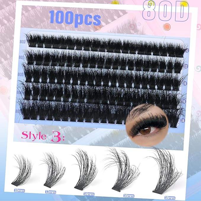 Wispy Lash Clusters 50D+60D+80D Eyelash Clusters C Curly Cluster Lashes Natural Individual Lashes 300Pcs Eyelash Extensions 10-18MM Matte Black DIY Lash Extension by Befacl