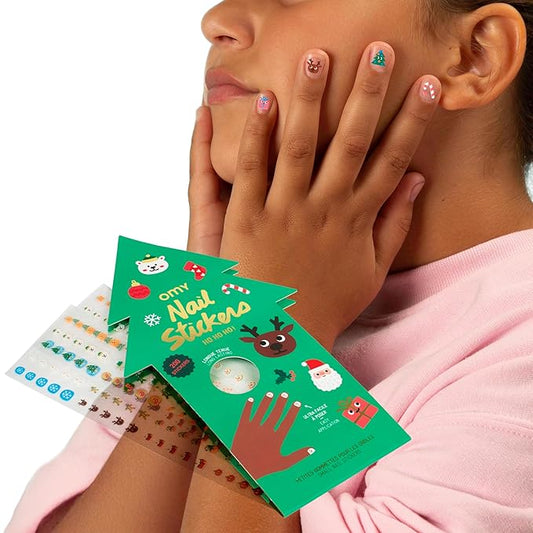 Omy Christmas Nail Stickers for Kids - 200 Stickers, Waterproof, Durable, Fun, Creative Designs | Strong Enough to Last Through Hand Washing - Easy to Apply, Safe, Non-Toxic | Age 3 and Up