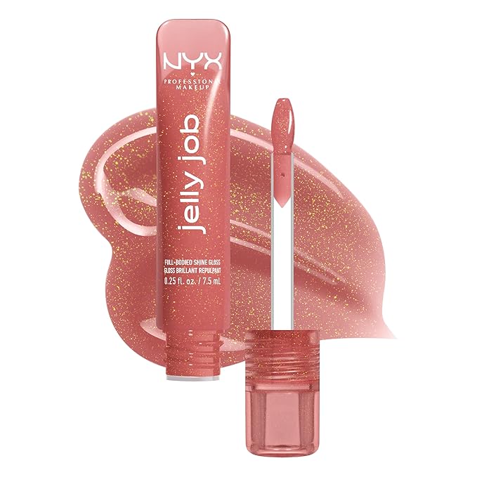 NYX PROFESSIONAL MAKEUP Jelly Job Lip Gloss, Lip Tint Gloss with Full-Bodied, Smoothing, and Hyper-Glossy Shine - Honey, It's Jelly (Nude Pearl Shimmer)