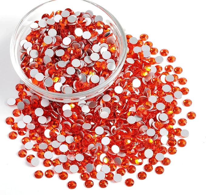 Beadsland Flatback Rhinestones Bulk,14400pcs Orange Rhinestones for Nails Crafts Clothes DIY Decoration, Hyacinth/Orange, SS6, 1.9-2.1mm