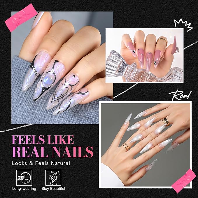 Makartt Long Stiletto Almond Nail Tips: Clear, 504 PCS, 15 Sizes, Half Matte, French Fake Nails Stiletto Shapes - Pre-Etched Full Cover Soft Acrylic Press On Nails Extension DIY Art Salon