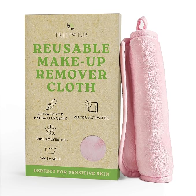 Tree To Tub Reusable Makeup Remover Cloth Set (Pink & Gray) – Ultra Gentle Face Towels for Waterproof Makeup Removal with Just Water – Hypoallergenic, Dual-Sided, Machine Washable & Eco-Friendly