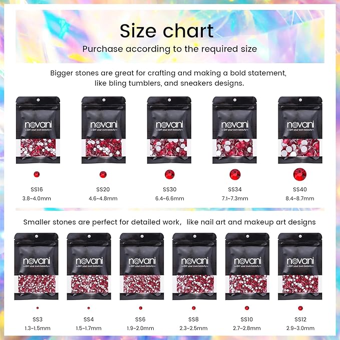 Novani Red Rhinestones, Flatback Crystal Loose Gemstones 1440pcs Glass Rhinestones for Clothes Shoes Crafts Makeup Nail Art and DIY Decorations(SS6, Light Siam)