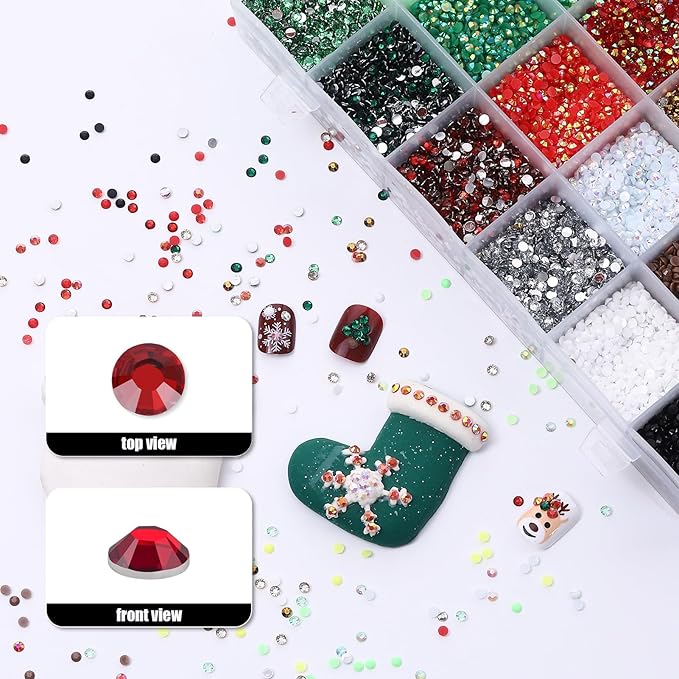 36000Pcs 3mm Christmas Resin Rhinestones Kit- Resin Mixed Color Rhinestones for Nail Clothes Shoes Tumblers Decoration Flat Back Round