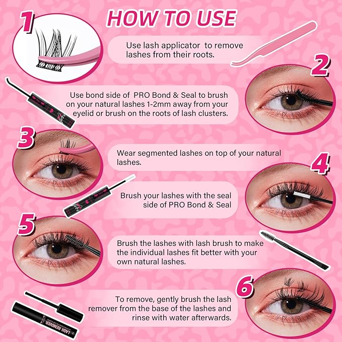 PROLASHBEAUTY Lash Clusters Kit Manga Lash Extension Kit Eyelash Extension Kit Wispy Lash Kit with Waterproof DIY Lash Extension Kit at Home (Cherry,10-18mix)