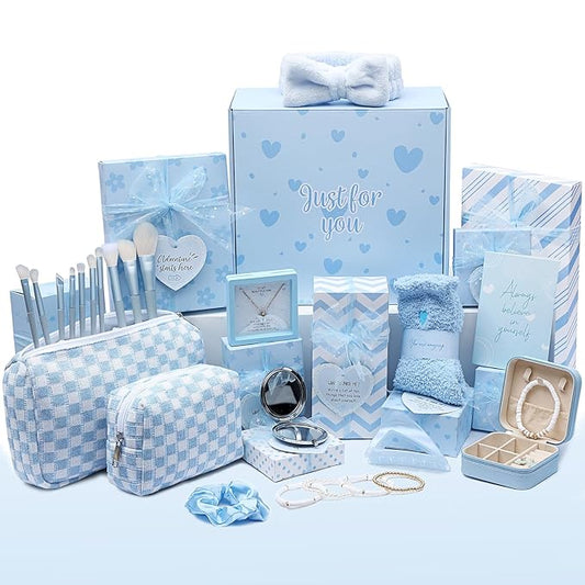 Christmas Gifts for Tween & Teen Girls, 11PCS Birthday Gifts Basket Teen Girls Trendy Stuff with Empowering Tasks Make up Brushes & Bag, Beauty Advent Calendar Wrapped Gifts Box