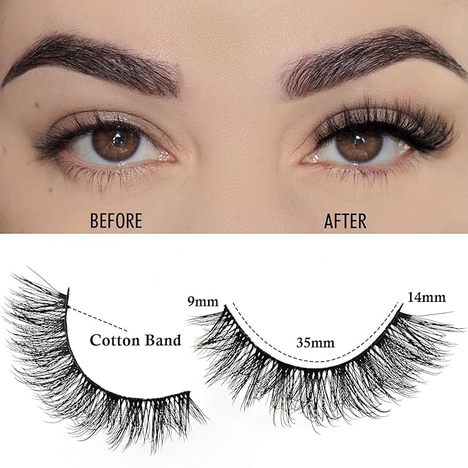 Lashes Wispy False Eyelashes Natural Cat Eye Strip Lash Fluffy Fake Lashes Strips Mink Eyelash Natural Looking Cateye Demi Wispies Eye Lashes Pack 7 Pairs Short Full Pestañas Postizas Set