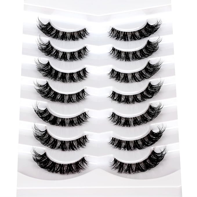 Pooplunch False Eyelashes Natural Clear-Band Cat Eye Look Extensions Volume Cluster Lash Wispy Short Fake Eyelashes Faux Mink Strip Lashes 7 Pairs Pack