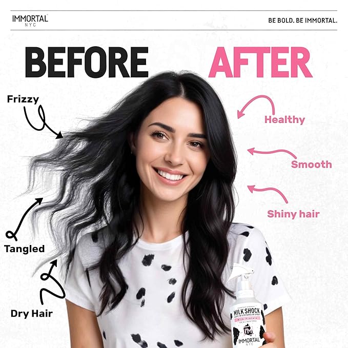 Immortal NYC Milk Shock, Leave-in Conditioner and Detangler Spray, Milk Protein, For All Hair Types
