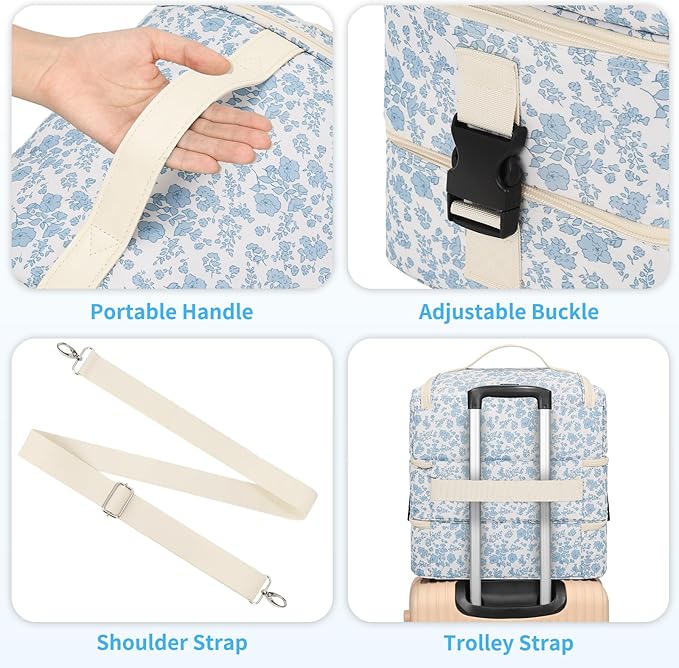 Extra Large Nail Polish Organizer - Three Layer Nail Organizers And Storage Bag, Portable Nail Supplies Organizer Case, Nail Tech Kit Travel Carrying Box with Shoulder Strap (Floral Blue, 117 Slots)