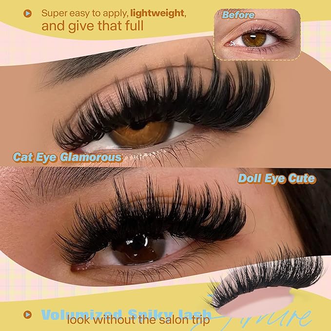 Fluffy Lash Clusters Kit Manga Eyelash Clusters Kit CD Curly Wispy Cluster Eyelash Extensions Kit with Bond and Seal Lash Glue 14-18MM Fluffy DIY Lash Extension Kit at Home by JIMIRE