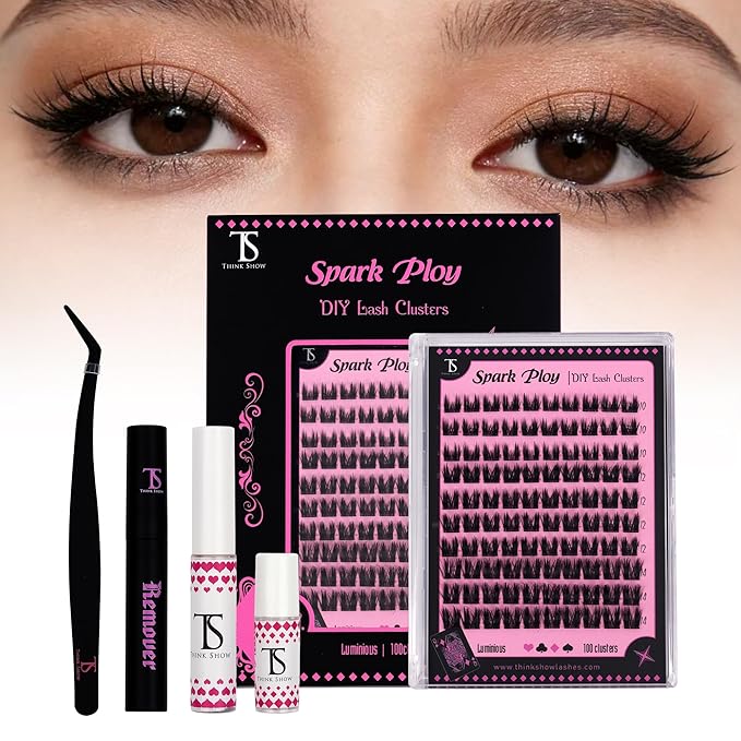 THINK SHOW Cluster Lashes 100pcs Individual Lashes Clusters Eyelash Extensions False Eyelashes DIY Wispy Fluffy Lash Extension Kit Reusable False Eyelashes Luminious Mix 10-14mm