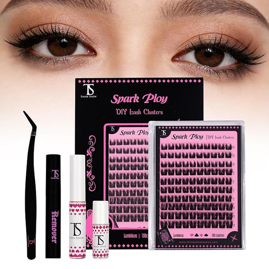 THINK SHOW Cluster Lashes 100pcs Individual Lashes Clusters Eyelash Extensions False Eyelashes DIY Wispy Fluffy Lash Extension Kit Reusable False Eyelashes Luminious Mix 10-14mm