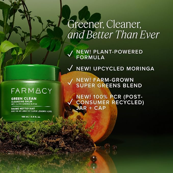 Farmacy Makeup Remover Cleansing Balm - Green Clean Waterproof Makeup Remover Balm + Oil Cleanser for Face - Gently Removes Make Up + SPF while Hydrating Skin (100 ml)