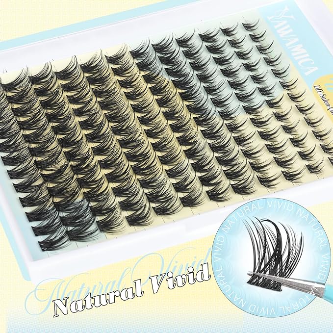 Yawamica Lash Clusters Wispy Eyelash Extensions 8-16mm Natural Volume Eyelash Clusters Pestañas Postizas Naturales C Curly Manga Individual Lashes 144pcs Cluster Lashes DIY Fairy Lash Extension Look