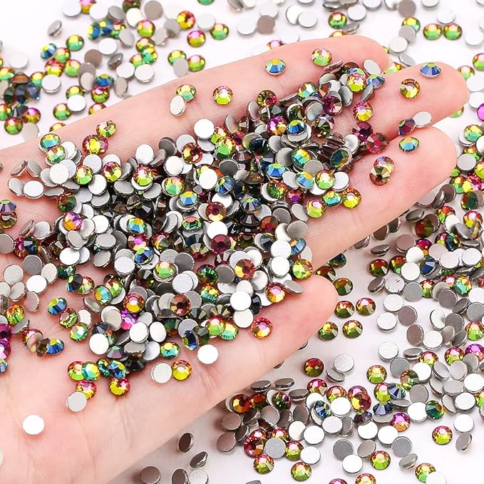 Novani Rhinestones 288pcs Glass Rhinestones Crystal Flatback Gemstones for Crafts Nails Makeup Bags and Shoes Decoration（SS34, Rainbow）