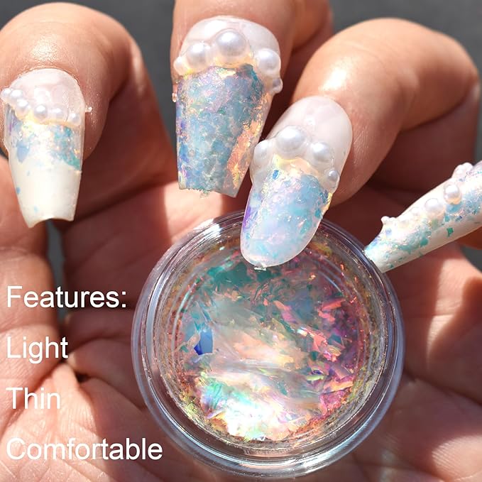 2-Pack Chunky Opal Nail Powder Set - Shimmery Moonlight Nail Art Glitter Powder, Iridescent Chrome Effect,Holographic Iridescent Glitter for 3D Effect Shimmer Pigment Nails Decorations for Nails Art