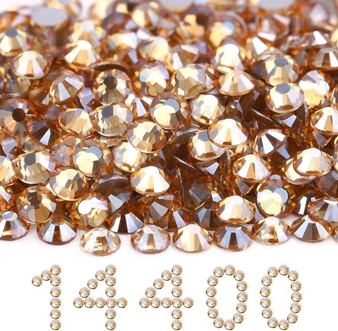 MEIBITE Flatback Rhinestones Bulk, 14400PCS Gold Shadow Rhinestones for Clothes DIY Decoration Crafts, Gold Shadow, SS20, 4.6-4.8mm