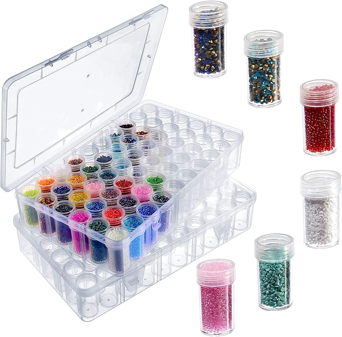 Notgia 2packs 60 Grids Bead Organizer and Storage Diamond Painting Containers Portable Plastic Case Box Arts Crafts Storage for Seeds Beads Sewing Cosmetic Nail Glitter Powder Small Parts Rhinestones