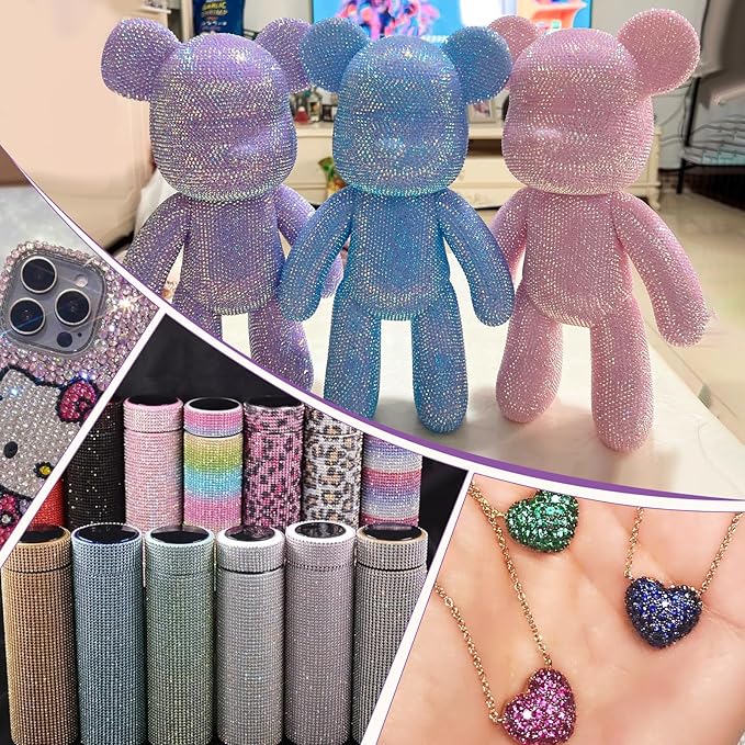 22380 pcs Resin AB Crystals Gemstones, 6 Colors Round Gems for Crafts Makeup Face Clothes Shoes Tumbler DIY Decoration 3/4/5mm (White Blue Purple Rhinestones)
