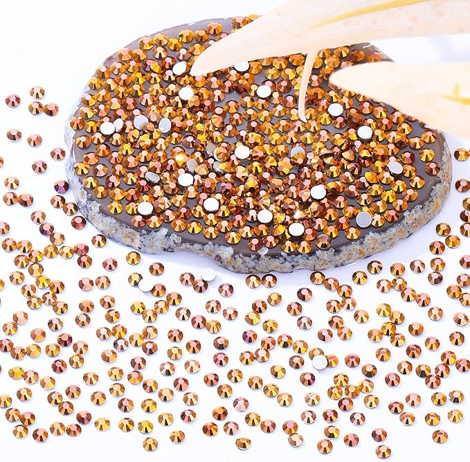 Meibite Gold Flatback Rhinestones, Glass Rhinestones for Nail Art and Craft, Glue Fix, Loose Crystal Gemstones(Gold, SS10, 2880pcs, 2.7-2.8mm)