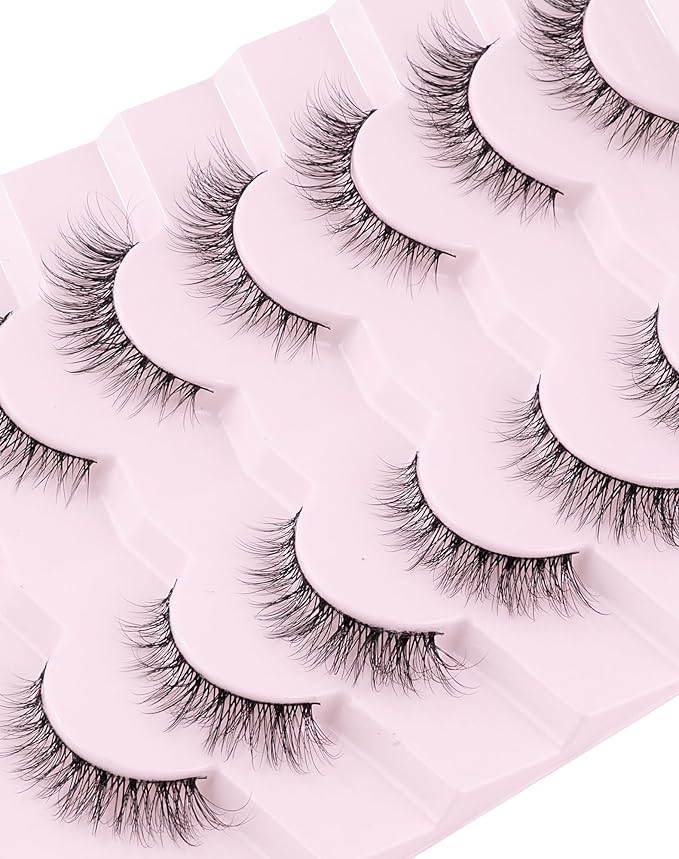 Jiocolor Lashes Natural Look Wispy False Eyelashes D Curl Faux Mink Lashes Fluffy Cotton Band Eyelashes Cat Eye Fake Eyelashes Pack 13MM