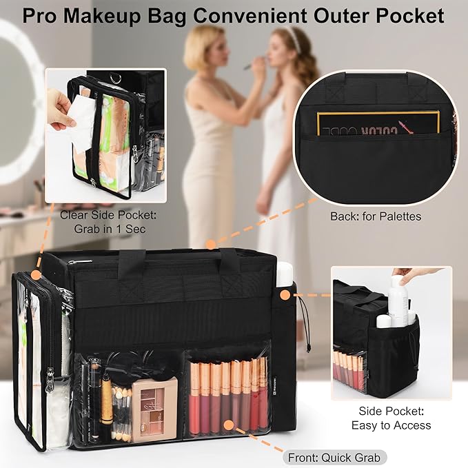 TANTO Travel Makeup Bag, Professional Makeup Artist Set Bag Extra Large Cosmetic Organizer Case Hair Stylist Travelling Duffle Bag with Adjustable Dividers for Makeup Beauty Lover Nurse Tote Bags