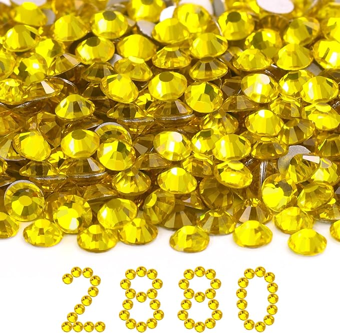 MEIBITE Flatback Rhinestones Bulk, 2880PCS Citrine Rhinestones for Clothes DIY Decoration Crafts, Citrine, SS30, 6.3-6.5mm