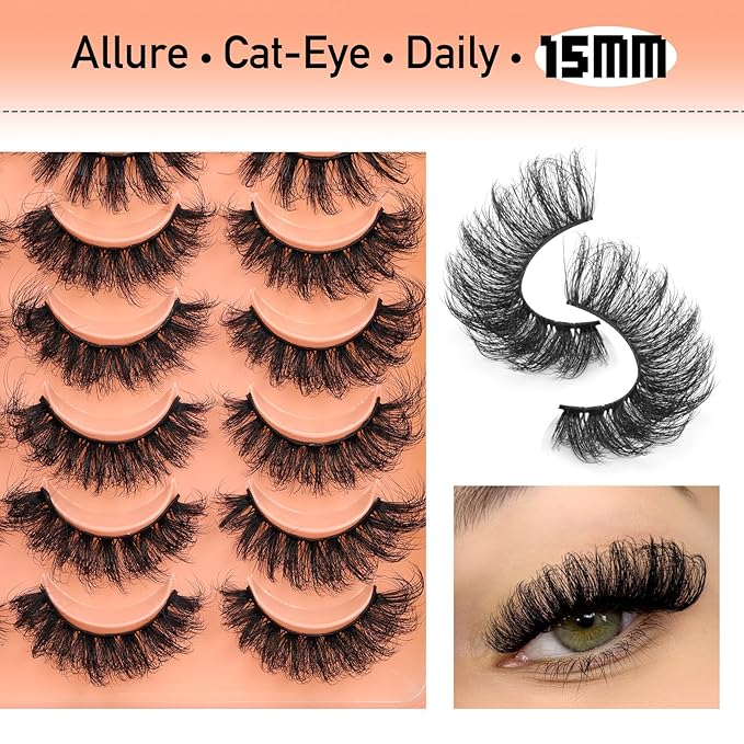 Yawamica Fluffy False Eyelashes Wispy Mink Lashes Pack 4 Styles Full Volume Mink Eyelashes Strip Fake Lashes 20 Pairs