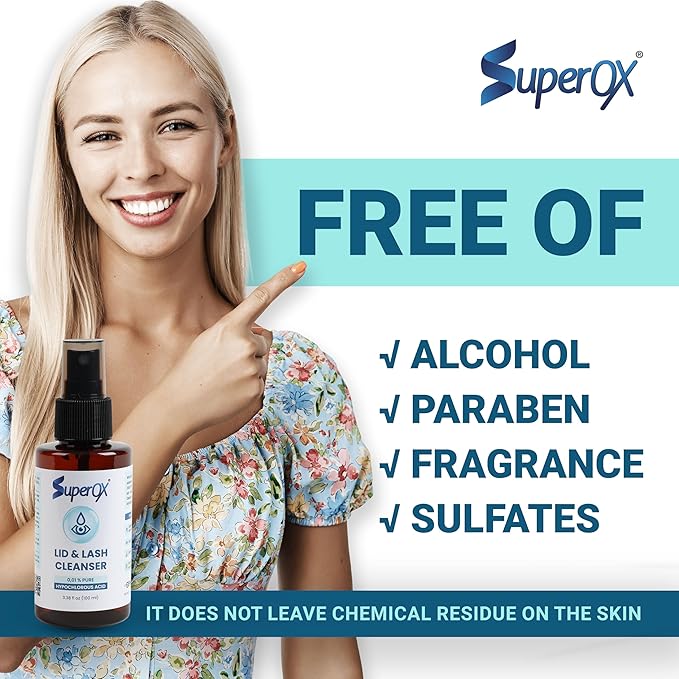 Superox Hypochlorous Acid Spray For Face - Natural Eyelid Cleanser - Safe for All Skin Types - Pure & Gentle Hypochlorous Acid Spray, 100 ml (3.38 oz)