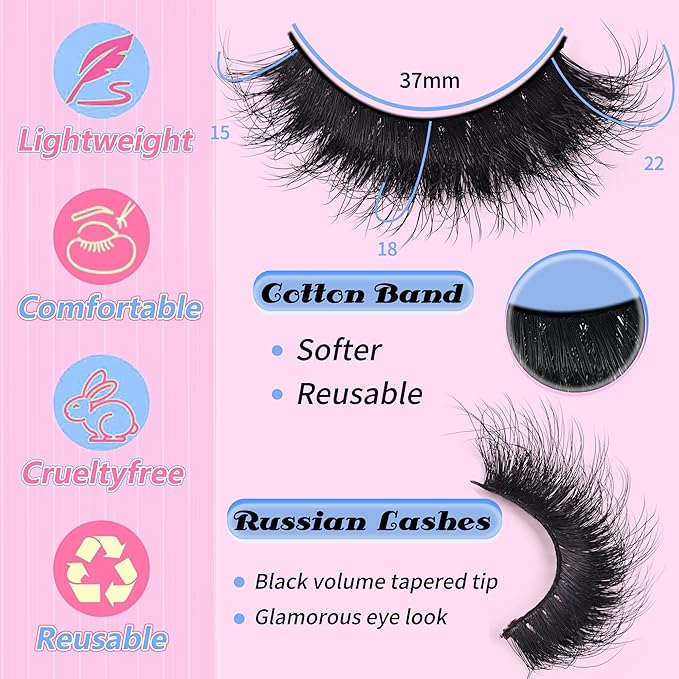 Wispy False Mink Lash Thick Long Lashes False Lashes Mega Look 5D Volume Dramatic 22mm Waterproof Soft Cat Eye Fake Eyelashes Pack by Yaiseiko（14 Pairs）