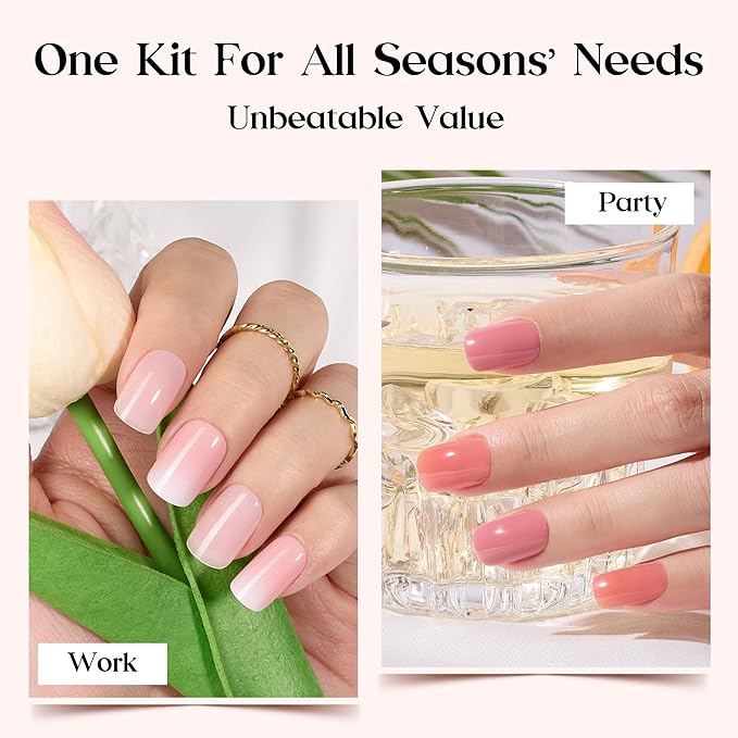 Beetles Press On Nails Kit - Caramel Drift | 360Pcs 12 Colors Short Square Press On Nails | 15 Sizes French Glossy Glitter Jelly With Nail Glue & Nail Tabs Stickers, Fake Nails Kit Art For Women