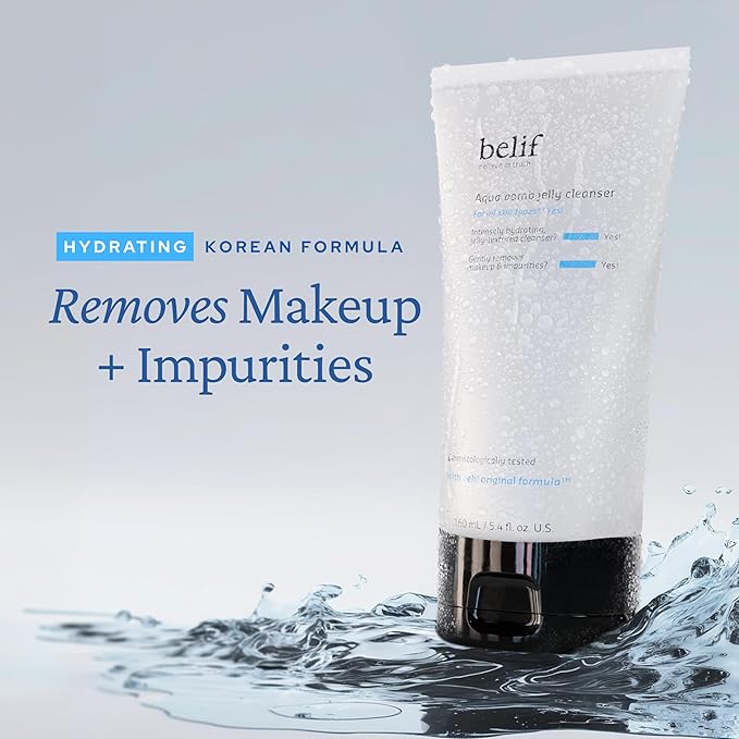 belif Jelly Hydrating Deep Cleanser – Low pH Mild & Gentle Gel-to-Foam Face Wash for Daily Deep Pore Cleansing, Hydrating and Refreshing for All Skin Types, Korean Skincare, 5.4 fl.oz (Old Formula)